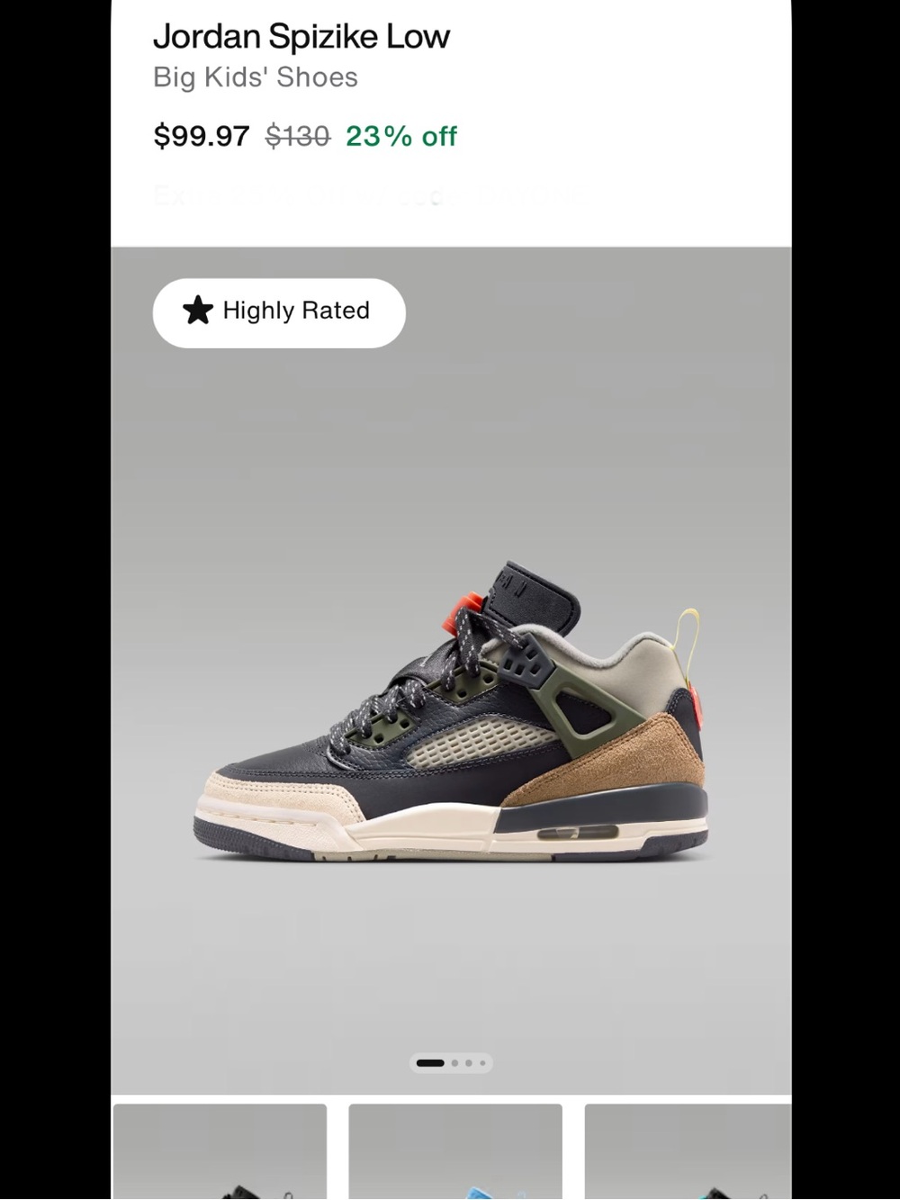 Jordan Spizike Low in Anthracite, Light Wild Mango, Cargo Khaki